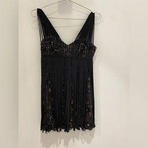Black Lace Dress with Fringe